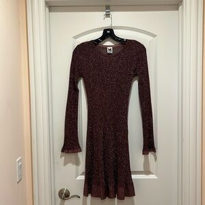 Missoni Size 38 Copper Viscose Blend Long Sleeve Knit Lined Sparkle Dress